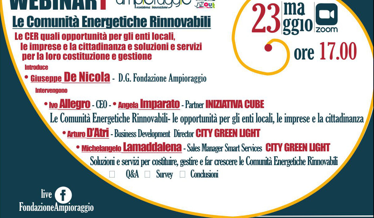 Le Comunità Energetiche Rinnovabili – Opportunità per la pubblica amministrazione, le imprese e la cittadinanza. Webinar 23 maggio alle ore 17:00